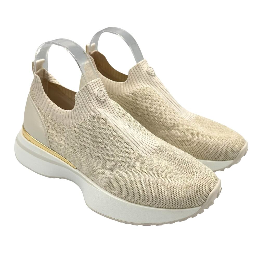 Michael Kors Ari Neutral Cream Knit Slip On Athleisure Lifestyle Sneakers - Picture 7 of 11